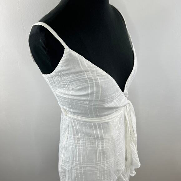 ASOS Design White Plaid Cotton V-Neck Ruffled Mini Wrap Dress Casual Cocktail 0 - Picture 3 of 8